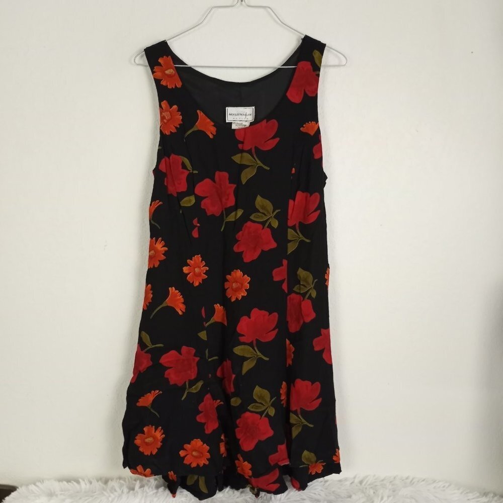 Molly Mallow Petite Dress Size 4 Flowers Sleeveless Orange Black